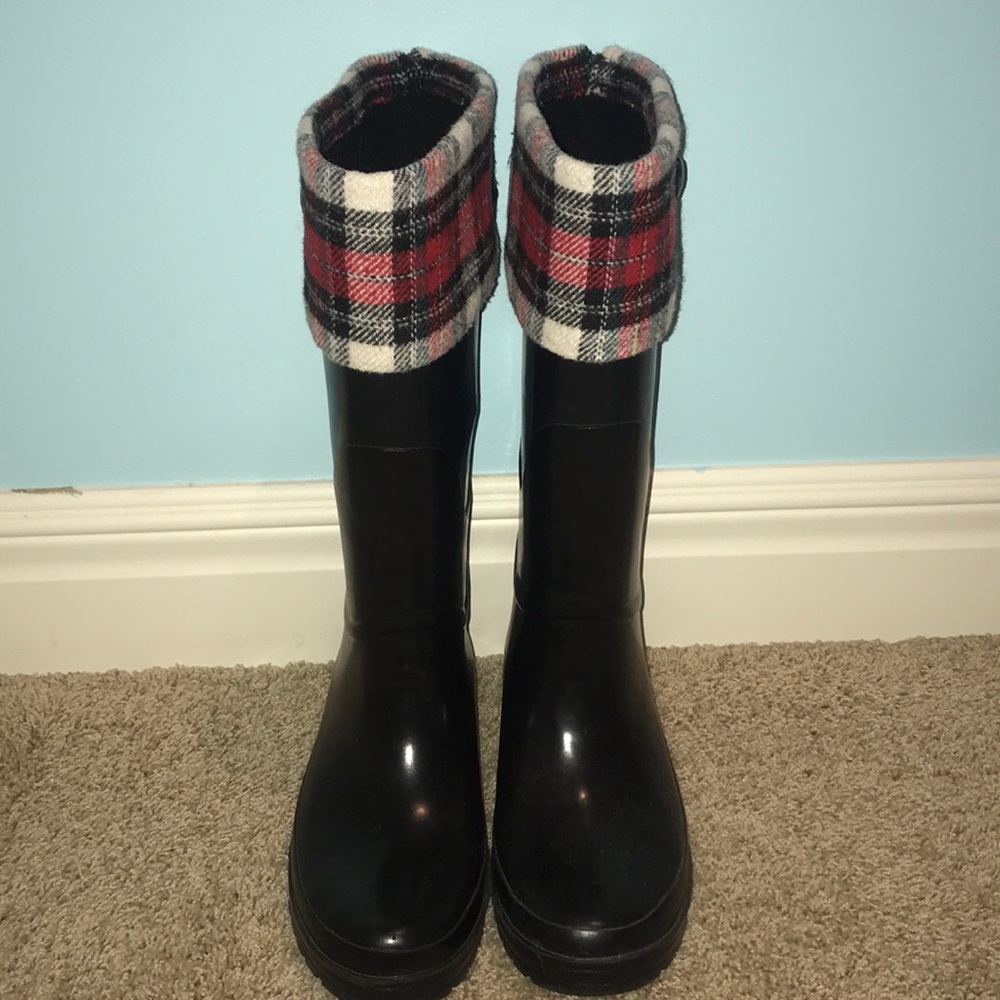 Rain boots with cute plaid detail!